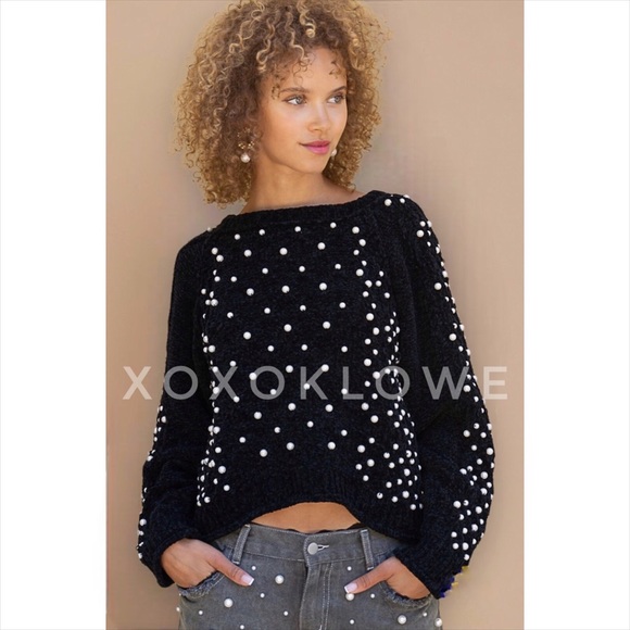 POL Sweaters - POL Pearl Velvet Chenille Sweater Relaxed Fit Black